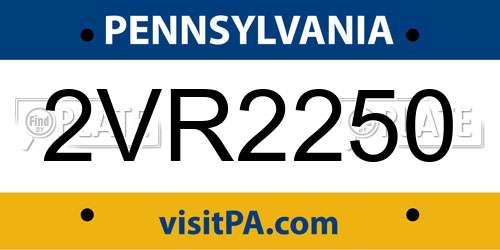 2VR2250 Pennsylvania License Plate