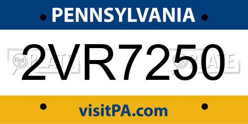 2VR7250 Pennsylvania License Plate