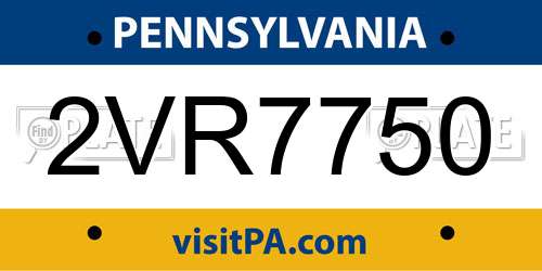 2VR7750 Pennsylvania License Plate