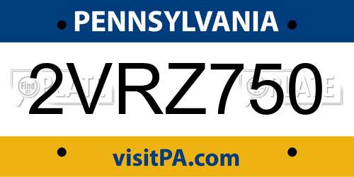 2VRZ750 Pennsylvania License Plate