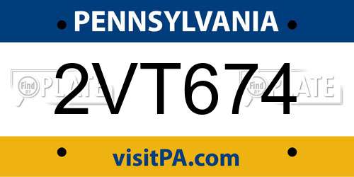 2VT674 Pennsylvania License Plate