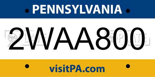 2WAA800 Pennsylvania License Plate
