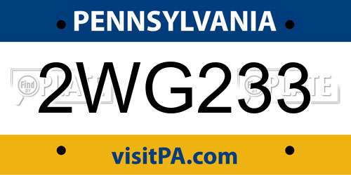 2WG233 Pennsylvania License Plate