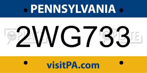 2WG733 Pennsylvania License Plate