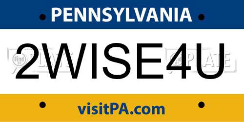 2WISE4U Pennsylvania License Plate