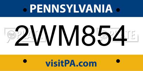 2WM854 Pennsylvania License Plate