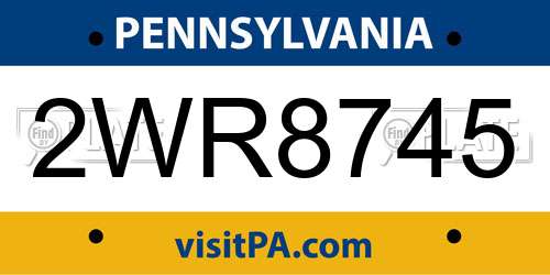 2WR8745 Pennsylvania License Plate