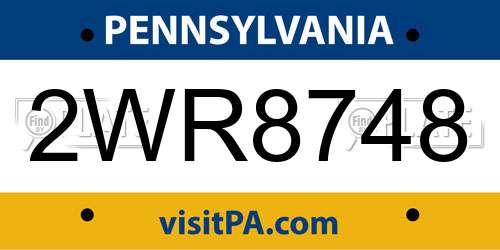 2WR8748 Pennsylvania License Plate