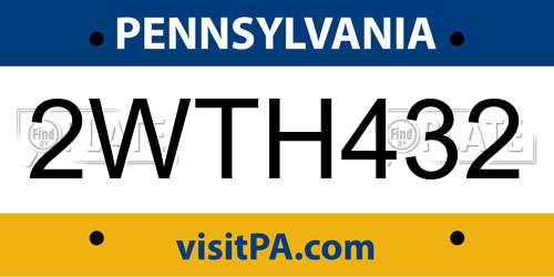 2WTH432 Pennsylvania License Plate