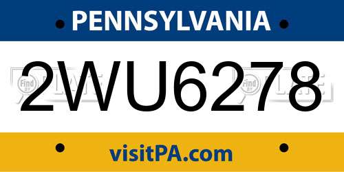 2WU6278 Pennsylvania License Plate