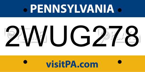 2WUG278 Pennsylvania License Plate