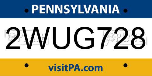 2WUG728 Pennsylvania License Plate