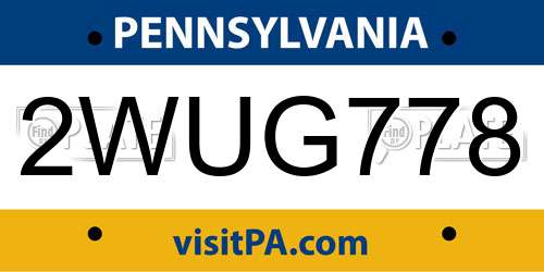 2WUG778 Pennsylvania License Plate
