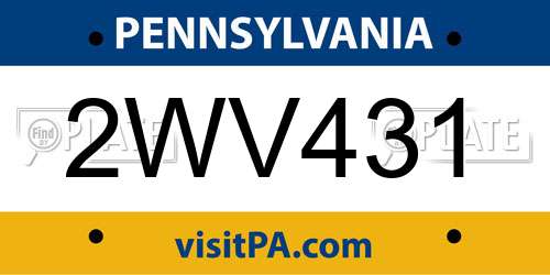 2WV431 Pennsylvania License Plate