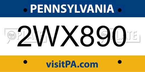 2WX890 Pennsylvania License Plate