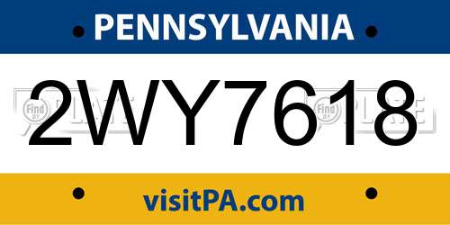 2WY7618 Pennsylvania License Plate