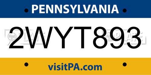2WYT893 Pennsylvania License Plate