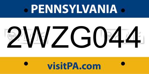 2WZG044 Pennsylvania License Plate