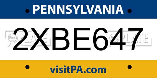2XBE647 Pennsylvania License Plate