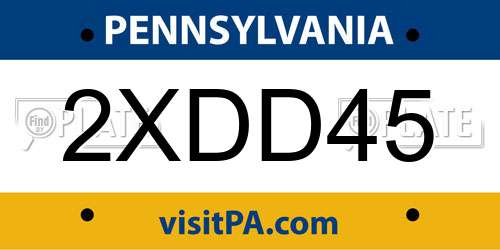 2XDD45 Pennsylvania License Plate