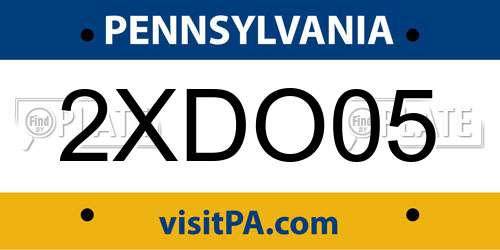 2XDO05 Pennsylvania License Plate