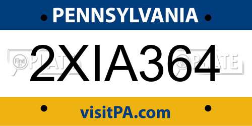 2XIA364 Pennsylvania License Plate