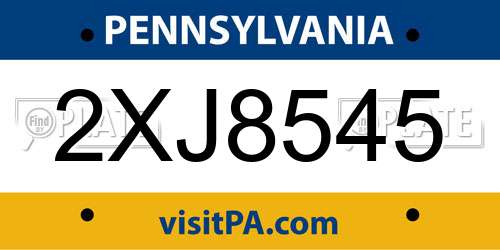 2XJ8545 Pennsylvania License Plate