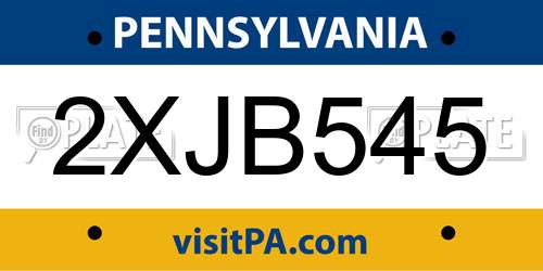2XJB545 Pennsylvania License Plate