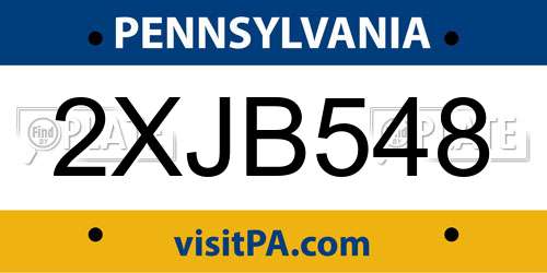 2XJB548 Pennsylvania License Plate