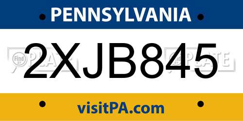 2XJB845 Pennsylvania License Plate