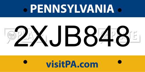 2XJB848 Pennsylvania License Plate