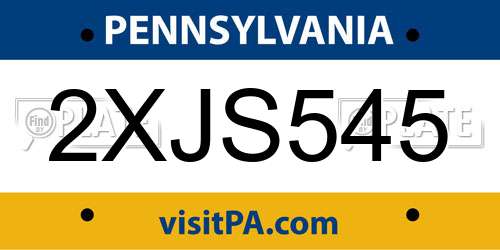2XJS545 Pennsylvania License Plate