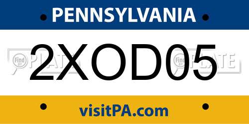 2XOD05 Pennsylvania License Plate