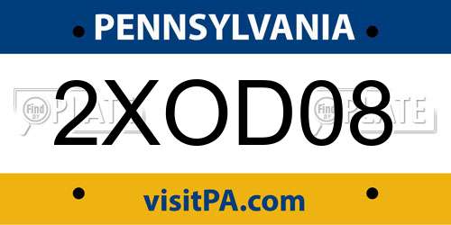 2XOD08 Pennsylvania License Plate