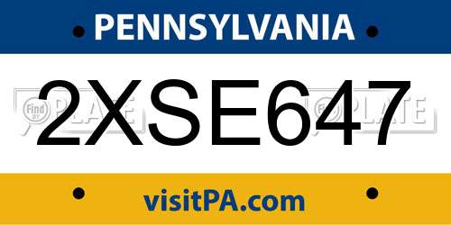 2XSE647 Pennsylvania License Plate