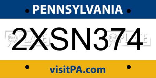 2XSN374 Pennsylvania License Plate