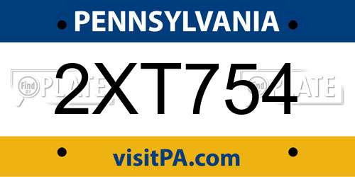 2XT754 Pennsylvania License Plate