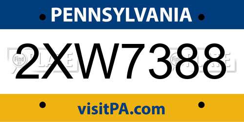 2XW7388 Pennsylvania License Plate