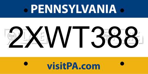 2XWT388 Pennsylvania License Plate