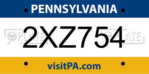 2XZ754 Pennsylvania License Plate