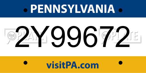 2Y99672 Pennsylvania License Plate