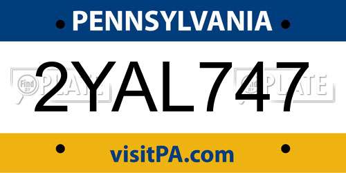 2YAL747 Pennsylvania License Plate
