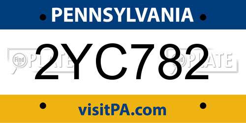 2YC782 Pennsylvania License Plate