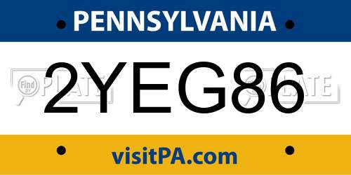 2YEG86 Pennsylvania License Plate