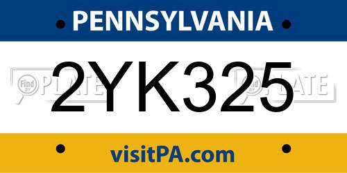 2YK325 Pennsylvania License Plate