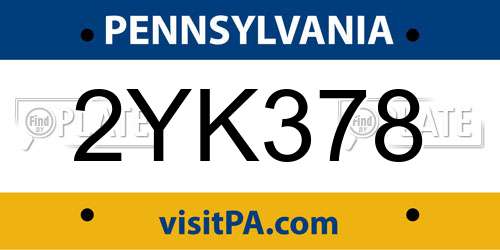 2YK378 Pennsylvania License Plate
