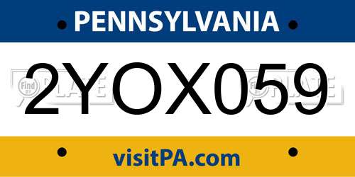 2YOX059 Pennsylvania License Plate