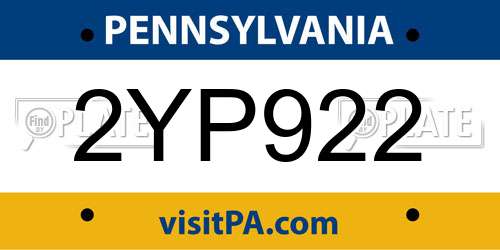 2YP922 Pennsylvania License Plate