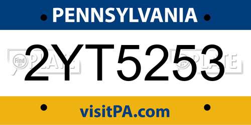 2YT5253 Pennsylvania License Plate