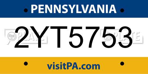 2YT5753 Pennsylvania License Plate